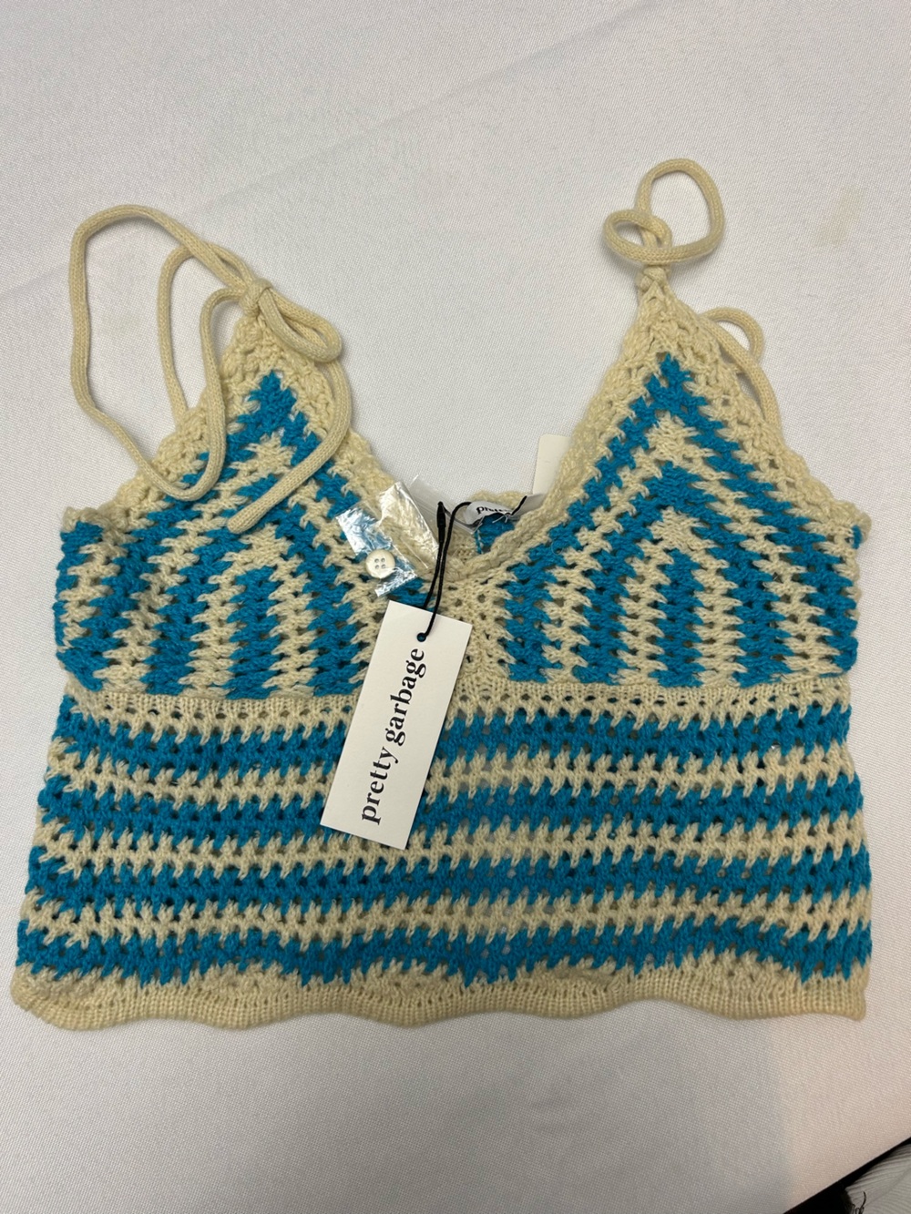 Blue and Cream Crochet Tank Sweater size S